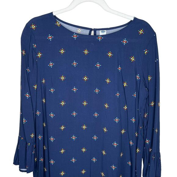 Old Navy Womens Medium Long Bell Sleeve Woven Shift Navy Georgetown Dress - Picture 2 of 9